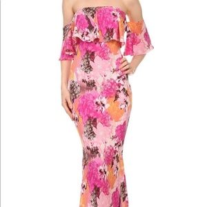Pink Spring Floral Maxi Dress